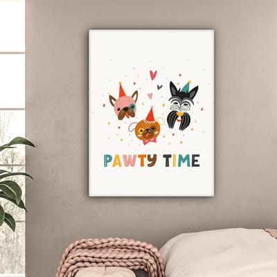 Canvas Schilderij Quotes - Honden - Feest - Pawty time - Spreuken - 90x120 cm - Wanddecoratie