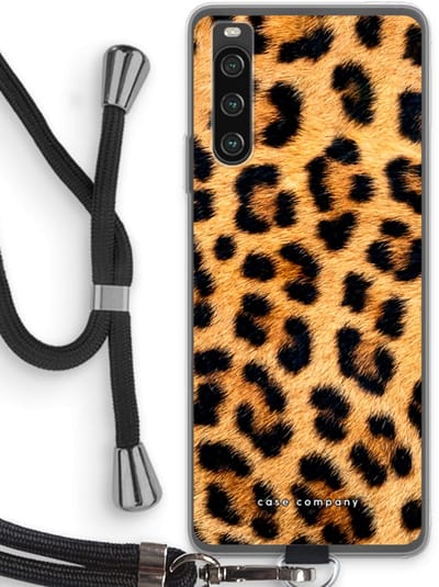 Case Company® - Hoesje met koord geschikt voor Sony Xperia 10 IV hoesje met Koord - Luipaard - Telefoonhoesje met Zwart Koord - Bescherming aan alle Kanten en Over de Schermrand