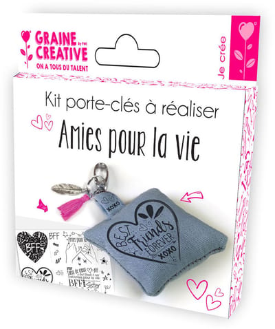 GRAINES CREATIVES - DIY Sleutelhanger "Vriendinnen voor het Leven" Kit, Kussen om te Personaliseren