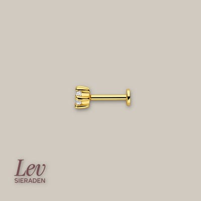 Lev Sieraden - Hexagon cut Zirkonia Labret piercing - 925 zilver verguld
