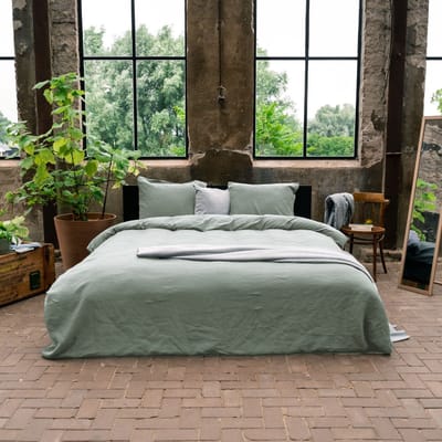 Kayori Rinen Dekbedovertrek Linnen - 240x200-220 +2 slopen - Perfect voor de zomer - Lits-jumeaux - Saliegroen