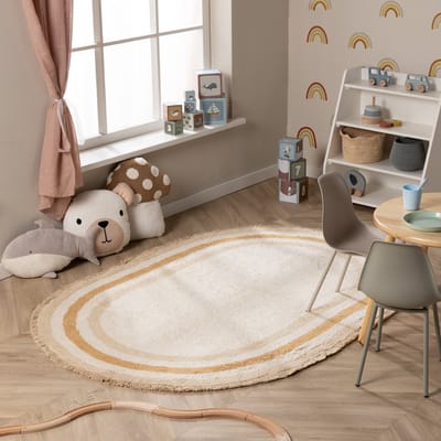 Little Olly Ovaal wasbaar kindervloerkleed - Milo Beige - 200x300cm
