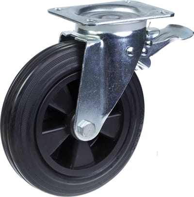 4 - 200 mm zwenkwielen met zwart rubber en rem, draagvermogen 200 kg per stuk, voor zwaar gebruik, 800 kg per set