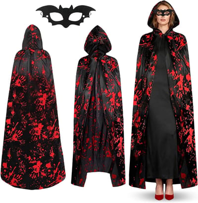 Zwarte Halloween Cape met Bat Masker en Kap, Perfect voor Vampiers en Cosplay Feesten