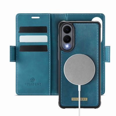 Solidenz Luxe 2-in-1 Wallet Hoesje geschikt voor Samsung Galaxy S25 Edge - Geschikt voor MagSafe Hoes - Afneembare Case - Blauw