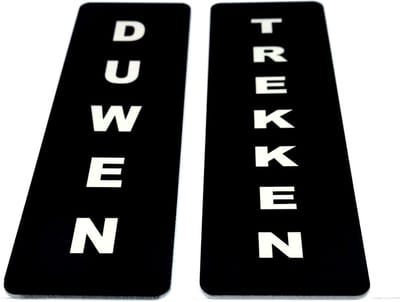 Deurbordje set van 2 duwen / trekken - 50 x 150 mm (incl. dubbelzijdige tape) - zwart / wit | Geborstelde RVS-look toplaag | Gratis Verzending
