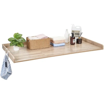 Plateau pour Lave-linge Sèche-linge, 137 x 69,9 cm Plateau en Bois pour Lave-linge et Sèche-linge avec Bord et 2 Crochets, Plateau Résistant à l'Eau pour Placard à Linge