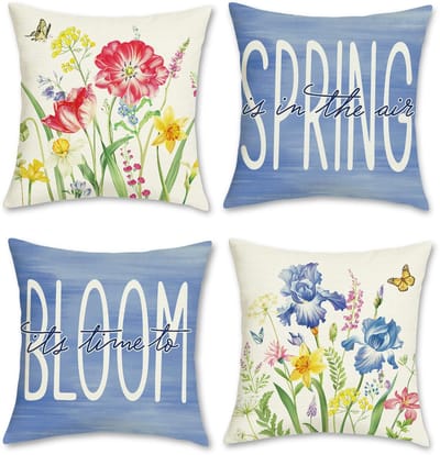 Unyqoos ® Set van 4 Decoratieve Kussenhoezen met Bloemmotief voor Binnen en Buiten, 45 x 45 cm, Paars