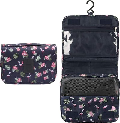 Fako Fashion - Reis Toilettas Met Ophang Haak - Make-up Travel Bag - Organizer Voor Toiletartikelen - Reisartikelen - Travel Bag - Ophangbare Toilettas - Flamingo Zwart