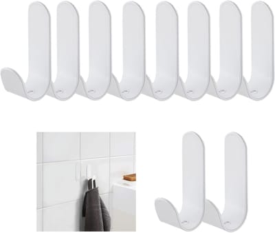 Set van 10 Zelfklevende Haken zonder Boren voor Badkamer en Keuken - Ideaal voor Handdoeken, Jassen en Kledingopslag (Wit)