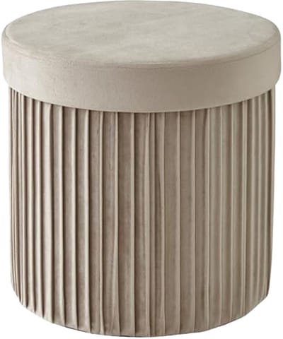 Omgoods - Ronde Opbergpouf met Velours en Opbergruimte 38 cm Beige