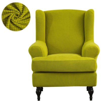 Housse de Fauteuil à Oreilles en Tissu Plaid Levivel Extensible Fauteuil Européen à Oreilles Housses de Chaise Élastiques Pour Salon Décoration Moderne de Mariage 1 Piece