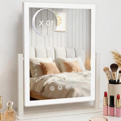 Make-upspiegel met verlichting - Wit - 360° draaibaar - 3 lichtmodi - Voor Make-up