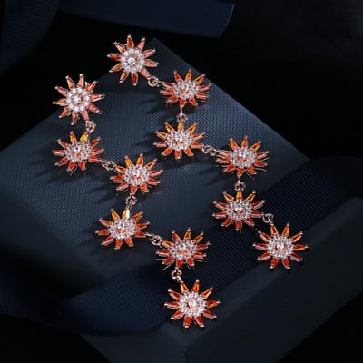 Zonnebloem Oorbellen Zirkonia Oorbellen Diamanté Oorbellen Luxe Mode Bloemen Knopjes Gezichtslengte Oorbellen black