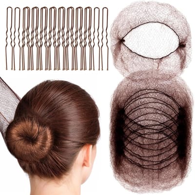 Set van 100 onzichtbare haarnetjes en U-vormige haarspelden - Elastische nylon haaraccessoires voor ballet, dans en dagelijks gebruik in zwart