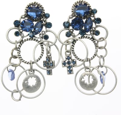 Behave - Oorstekers met Cirkelvormige Hangers en Steentjes - Blauw