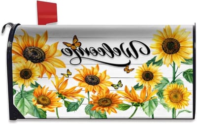 Brievenbus Cover - Postvak Decoratie - Tuin Aankleden - Magnetisch en Weerbestendig - 45 x 50 cm - Wit met Zonnebloemen