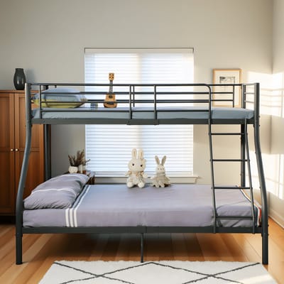 EGGREE Metalen stapelbedden met ladder - zwart - stapelbed voor volwassenen en kinderen - stevig metalen frame en modern design