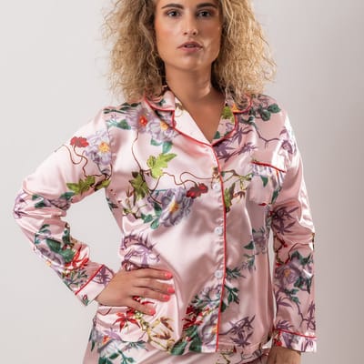 Satijnen Pyjama Dames Tokyo Fall Blossom - Maat S - Luxe Nachtkleding, Hypoallergeen, Zacht, Hydraterend & Anti-Aging voor Ultiem Comfort
