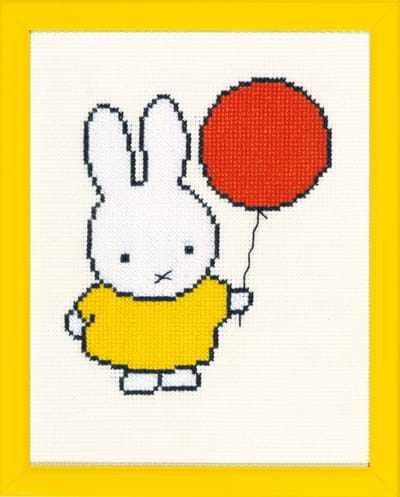 Pako Borduurpakket met telpatroon - Nijntje met ballon, Dick Bruna - 211.602 - voorgesorteerd garen -Aida - 13 x 17 cm - DIY kit