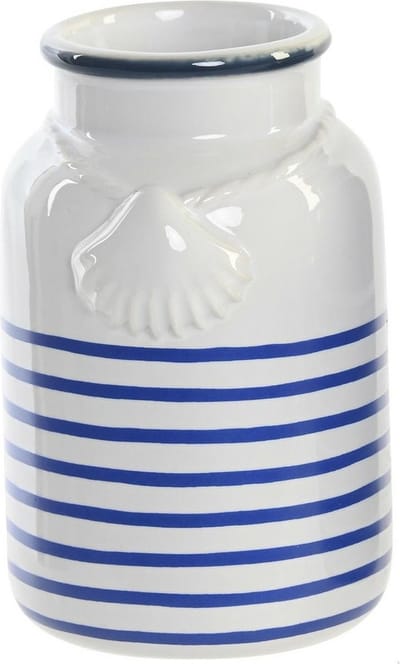 Items - Badkamer tandenborstel beker - Kunststeen - wit/blauw - 11 cm