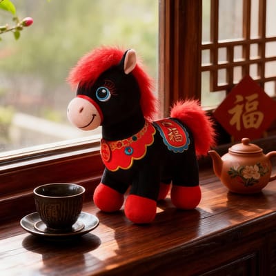 Paardenmascotte Pluche Speelgoed - Chinese Zodiac Pony, Zachte Slaapmaatje, Perfect Cadeau voor Nieuwjaar, Bedrijfsfeesten & Evenementen 32cm