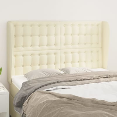 vidaXL - Hoofdbord - met - randen - 147x23x118/128 - cm - kunstleer - crèmekleurig