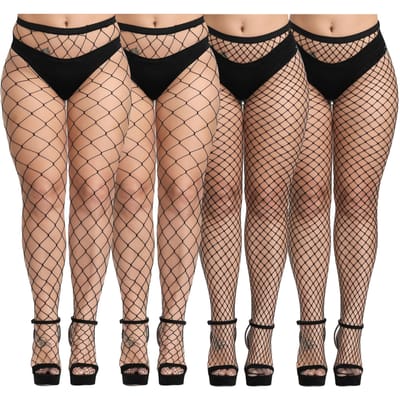 4 Paar Grote Maten Visnet Panty's Sexy Zwarte Visnet Panty Kousen Kruisnet Kousen Dijhoogte Kousen One Size brown