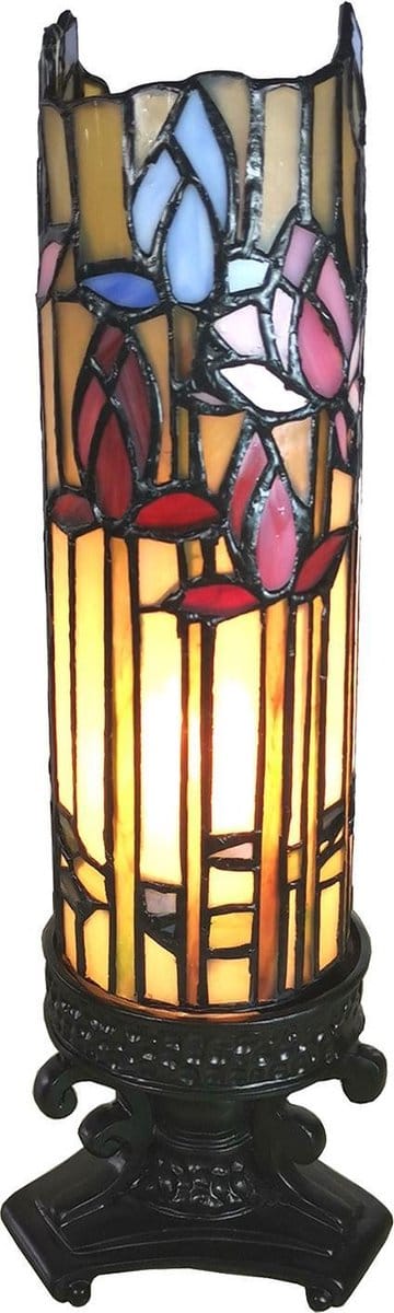 Lumilamp Tiffany Tafellamp 15x15x27 cm Beige Blauw Glas Bloemen