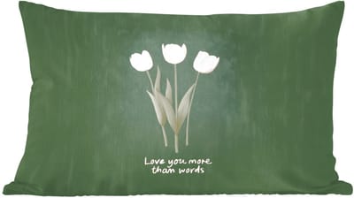 Sierkussens - Kussentjes Woonkamer - 50x30 cm - Tulpen - Roze - Tekst - Love
