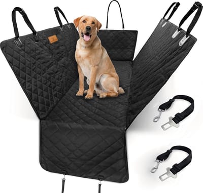Auto Hondendeken - Achterbank Deken - Hondenkleed Kofferbak - Achterbank Beschermkleed met Hondenriemen en Opbergvak - Autodeken voor de Hond - Zwart