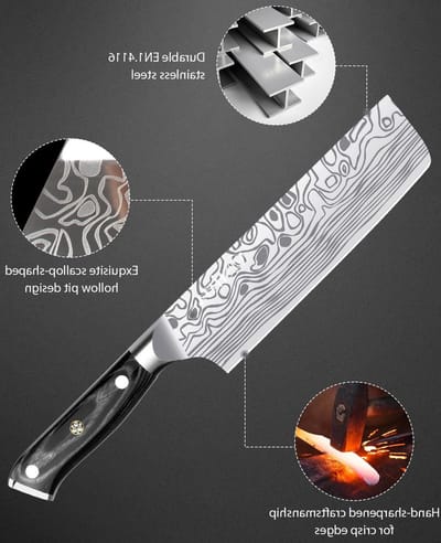 Multifunctioneel Nakiri Koksmes van Duits RVS, met Vingerbescherming en Cadeaubox, Ideaal voor Groenten en Vlees Snijden