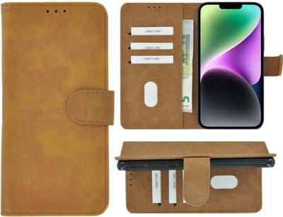 MoDo hoesje Geschikt voor iPhone 14 Plus - Kunstleer Book Case - Bruin