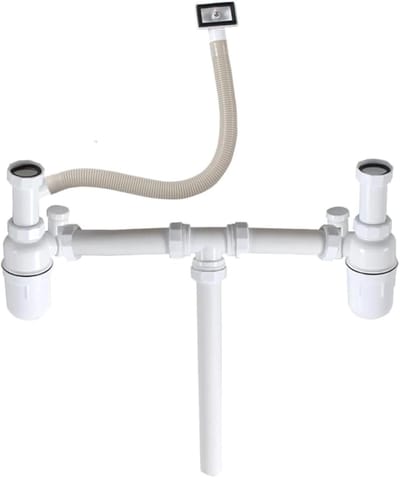 Dubbele Afvoerpijpen - Afvalfles Vallen - Waterafvoer Keuken - Met Overloop - 1 1/2 inch - Wit