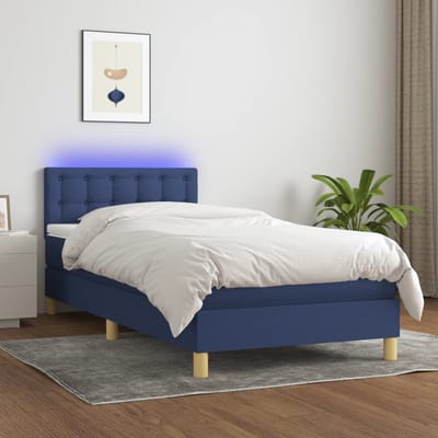 vidaXL - Boxspring - met - matras - en - LED - stof - blauw - 80x200 - cm