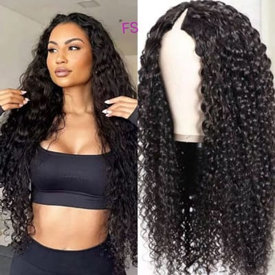 Frazimashop Water diepe Golf Pruik - Lang krullend haar - Zwart - 28 inch- wasbaar- Haarstuk- Haar verlengen met Clips -