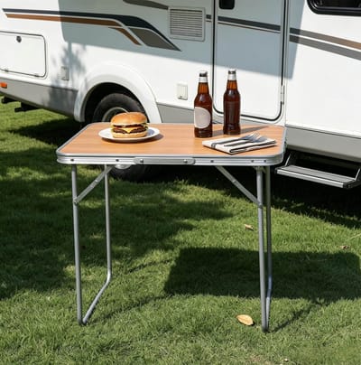 Campingtafel - Lichtgewicht Opvouwbare Tafel Voor Kamperen En Picknick - Rechthoekig Met Handgreep - MDF En Metaal - 70x50x60 Cm - Eikenkleur