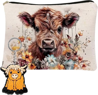 Schotse Hooglander Make-up Tas met Sleutelhanger - Perfecte Cadeau-idee voor Verjaardag of Valentijnsdag, Handig en Stijlvol Accessoire voor Vrouwen