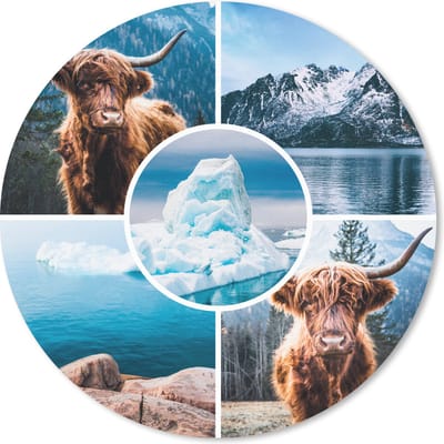 Muismat rond 20x20 cm - Mousepad Schotse hooglander - Collage - IJs - Berg - Ronde muismatten