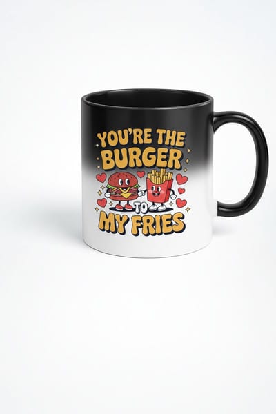 Magische Mok 'You're The Burger To My Fries' - Kleurveranderende Mok met Burger en Friet Design - Liefdescadeau
