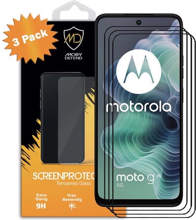 3-Pack MobyDefend Screenprotectors - Geschikt voor Motorola Moto G35 - Screensavers Met Zwarte Randen - Gehard Glas