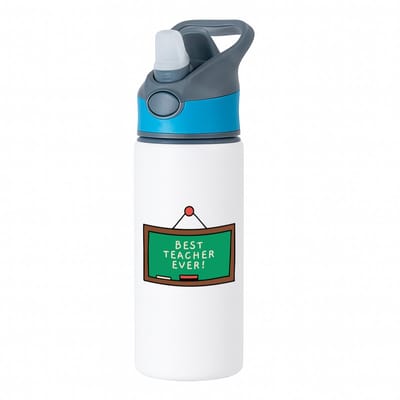 Hacebo® - best teacher ever waterfles met rietje blauw - Docent - meesters of juffen - leraren - verjaardag - afscheidscadeau - geschenk - kado - water fles - 650ML