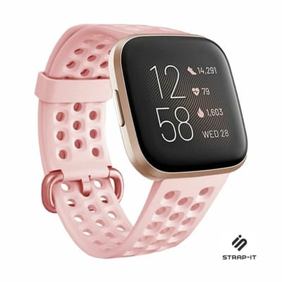 Siliconen Smartwatch bandje - Geschikt voor Fitbit Versa / Versa 2 siliconen bandje met gaatjes - roze - Strap-it Horlogeband / Polsband / Armband - Maat: Maat S
