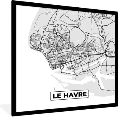 Fotolijst incl. Poster - Le Havre - Plattegrond - Frankrijk - Kaart - Stadskaart - 40x40 cm - Posterlijst