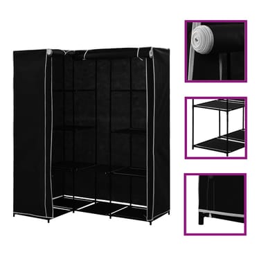 vidaXL - Hoekkledingkast - 130x87x169 - cm - zwart