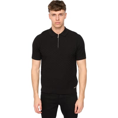 Duck and Cover Heren Danvers Gehaakte Korte Rits Polo Shirt (Zwart)