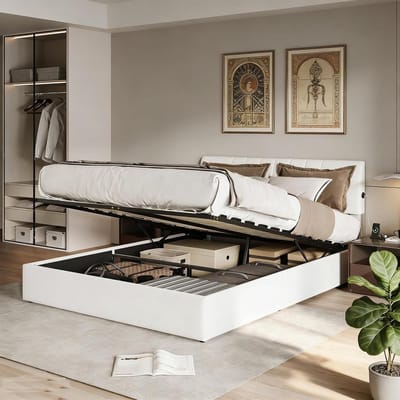 Gestoffeerd Bed - Kistbed Tweepersoons - Comfortabel Slapen - Ingebouwde USB-opladers - 140 x 190 cm - Wit