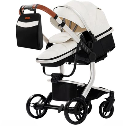 Solayne Kinderwagen - Buggy - Kinderwagen 3in1 - Wandelwagen - Maxi Cosi - Lichtgewicht - Inklapbaar - PU Leer - Zwart/Wit