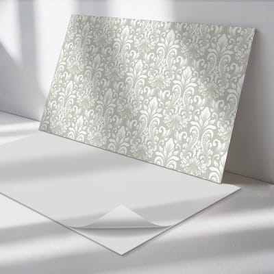 Wallfluent Vinyl Tegels - Plantenpatroon met Ornamenten Vinyl Wandtegels - 40 cm x 20 cm - Grijs PVC Tegels - Verpakking van 10 stuks - Rechthoek PVC Tegels - Patroon Plaktegels - Wand PVC Tegels - Plaktegels Keuken en Badkamer