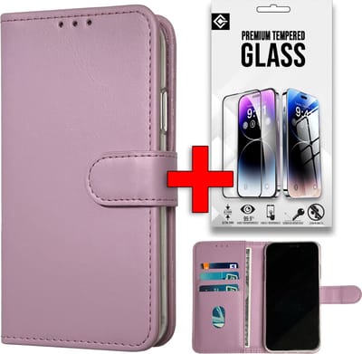Casemania Hoesje Geschikt voor Samsung Galaxy S24 - Paars + Tempered Glazen Screenprotector - Portemonnee Book Case